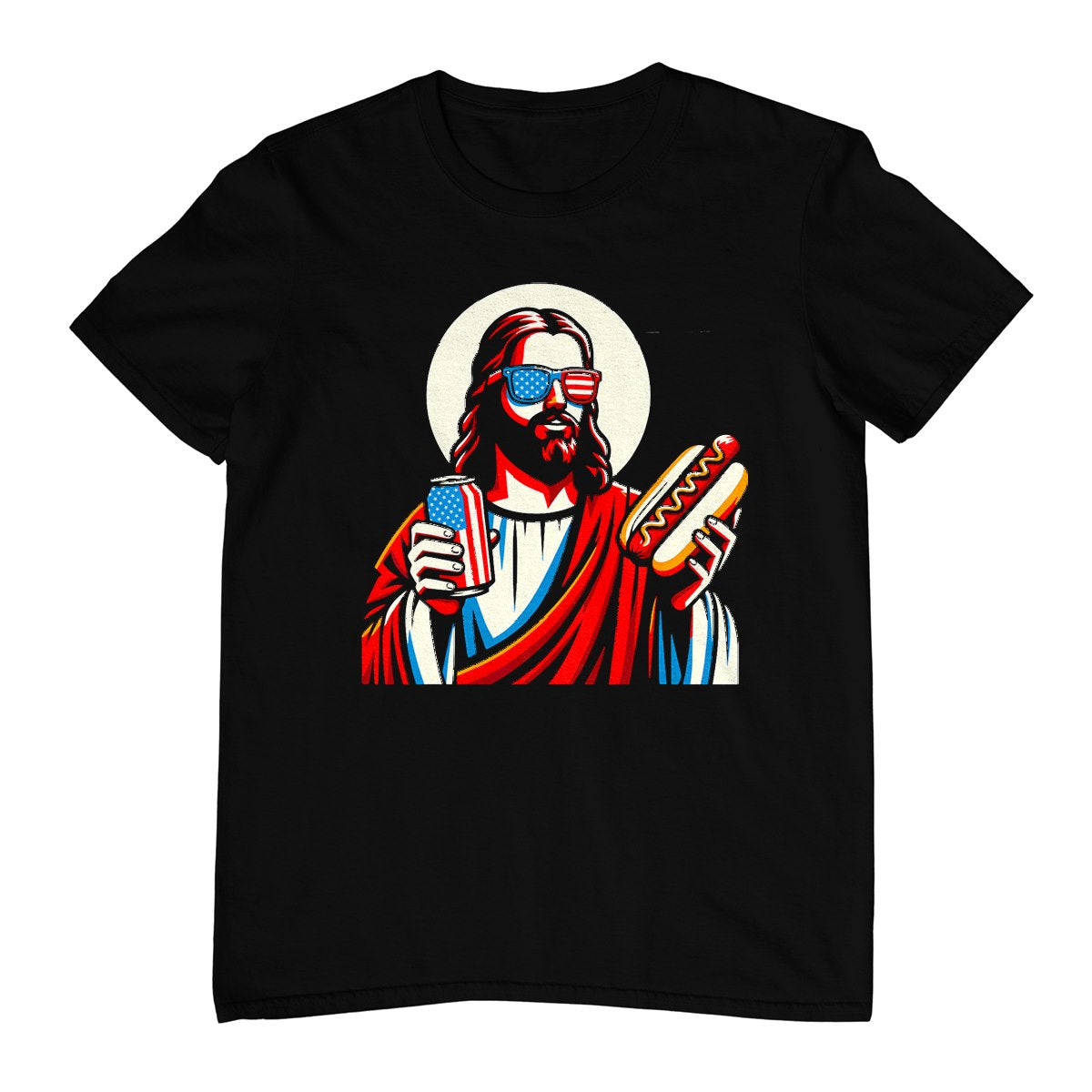 Funny Jesus Usa American Christian Patriotic Beer Hotdog T-Shirt