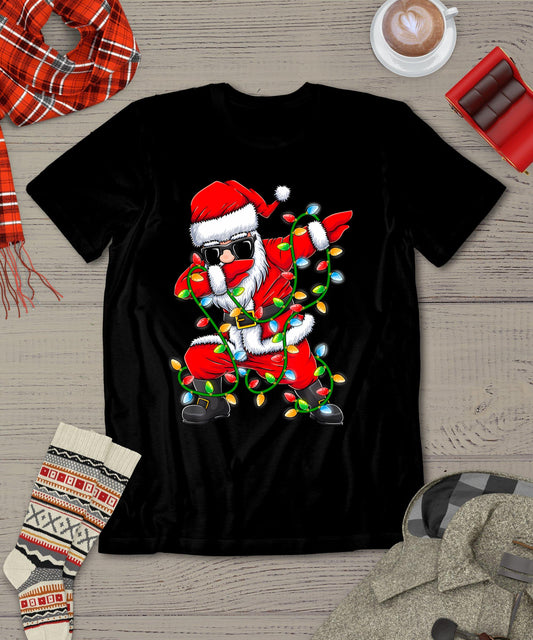 Dabbing Santa Xmas Lights Girls Boys Kids Christmas Gifts T-Shirt