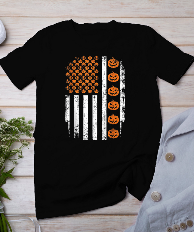 Patriotic Halloween American Flag Jack O Lantern USA Men T-Shirt