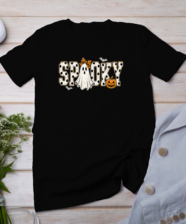 Retro Spooky Season Ghost Polka Dot Halloween Design T-Shirt
