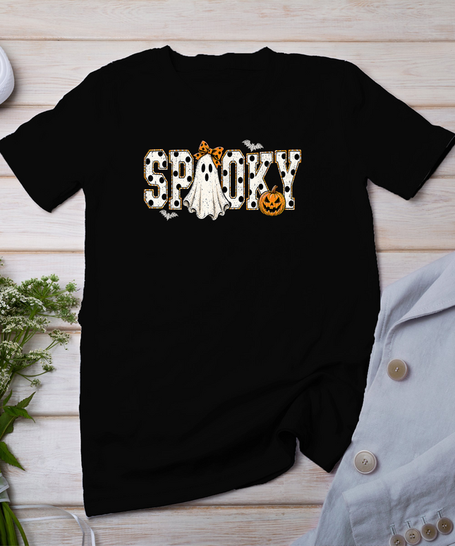 Retro Spooky Season Ghost Polka Dot Halloween Design T-Shirt