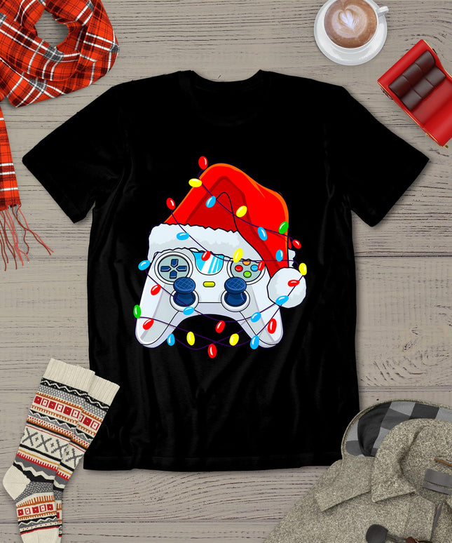 Video Game Controller Christmas Santa Hat Gamer Boys T-Shirt