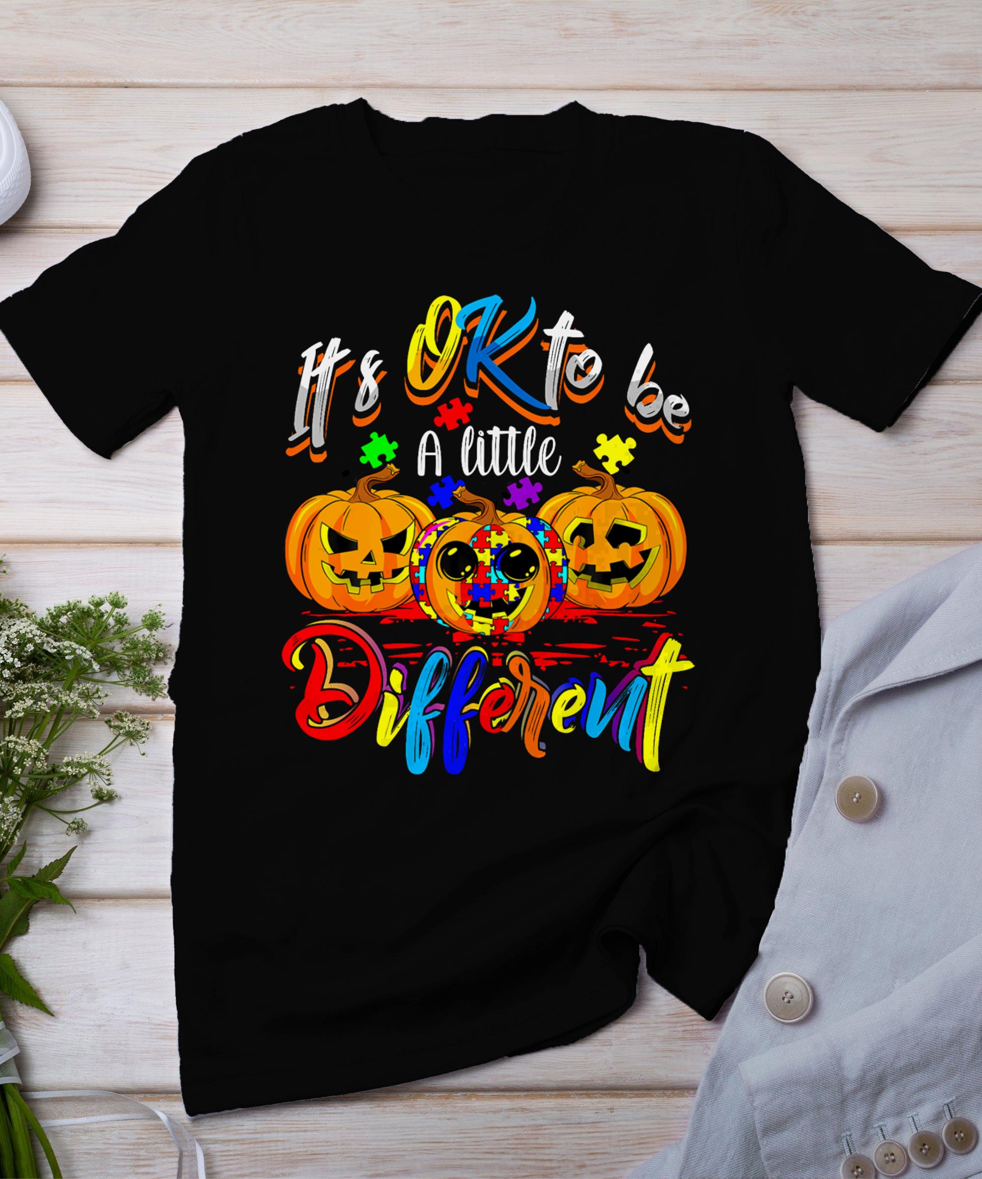 Halloween Autism Pumpkin It'S Ok To Be A Little Different T-Shirt