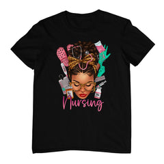 Black Melanin Nurse Black History Month Afro Hair T-Shirt