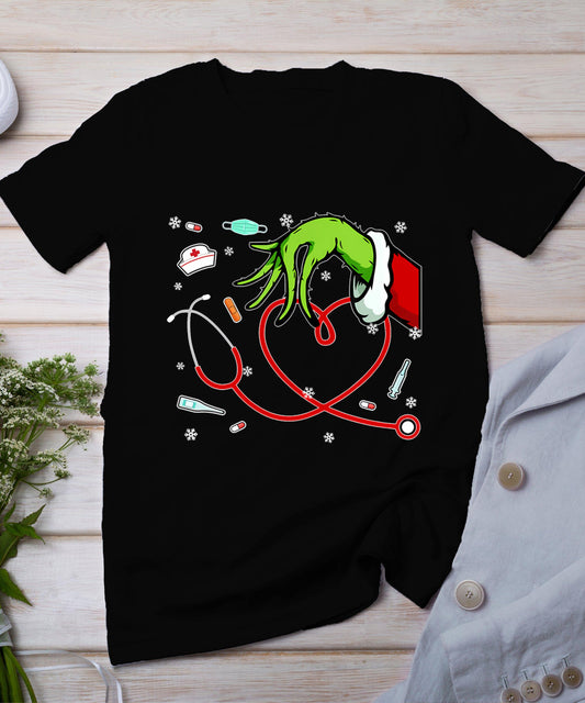 Christmas Xmas Heart Rn Cna Icu Scurb Nurse Doctor Men Women T-Shirt