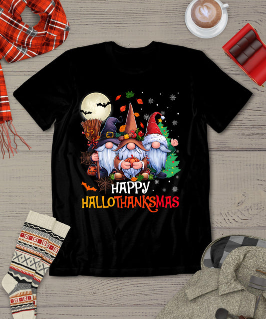 Happy Hallothanksmas Gnomes Lover Halloween Merry Christmas T-Shirt