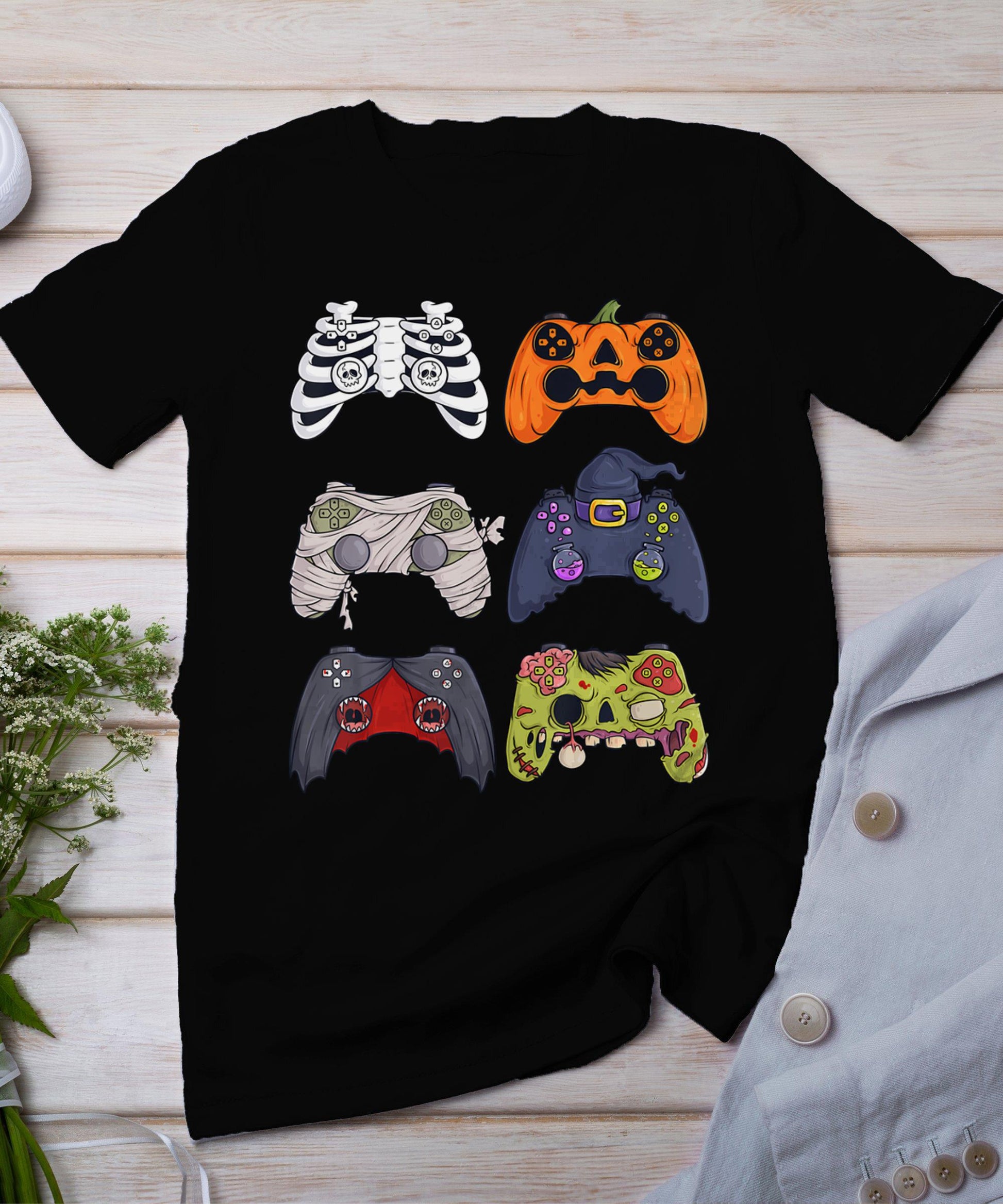 Halloween Skeleton Zombie Gaming Controllers Mummy Boys Kids T-Shirt