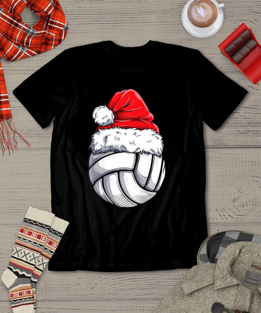 Christmas Volleyball Ball Santa Hat Funny Sport Xmas Girls T-Shirt