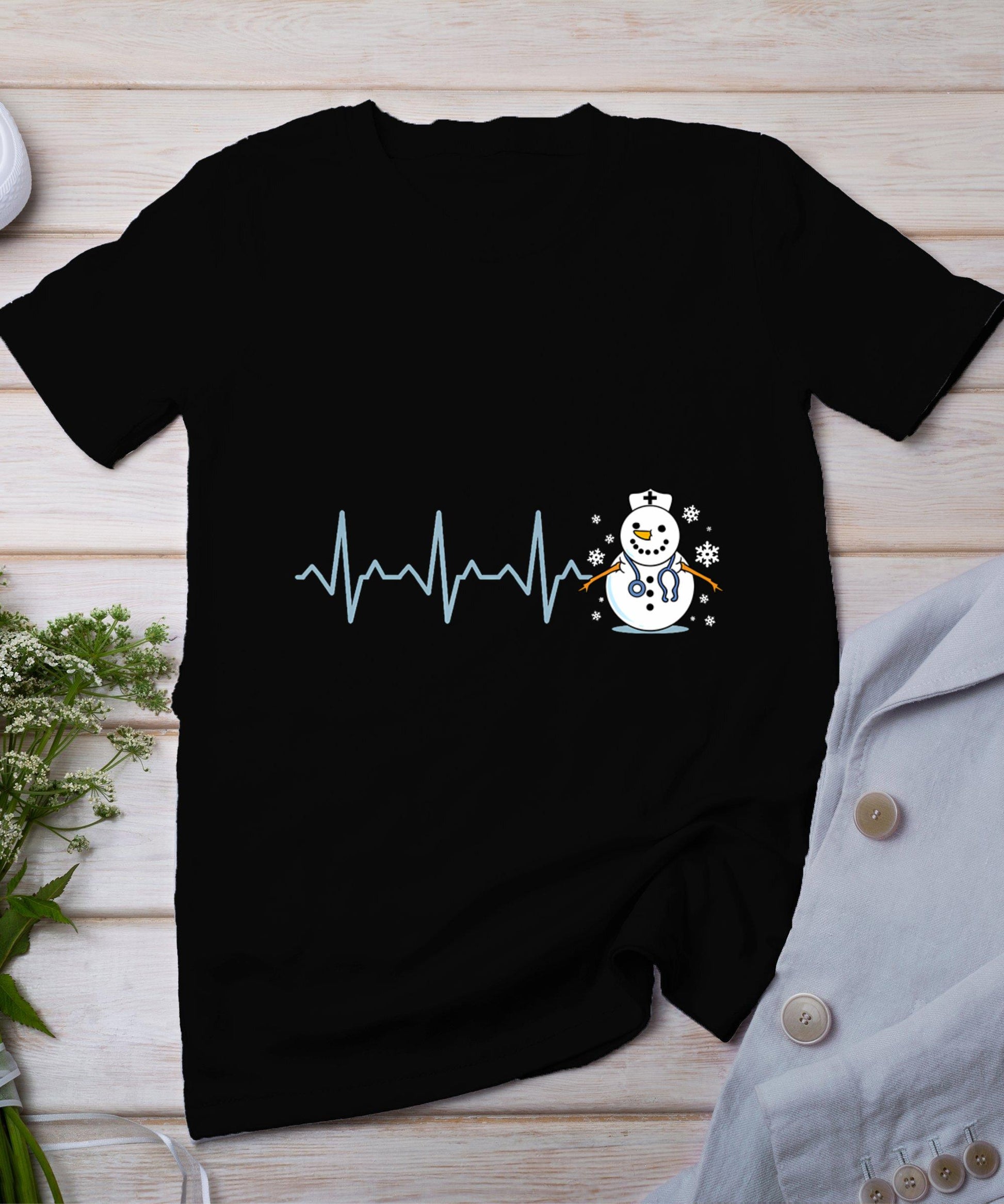 Heartbeat Nurse Snowman Nurse Christmas T-Shirt