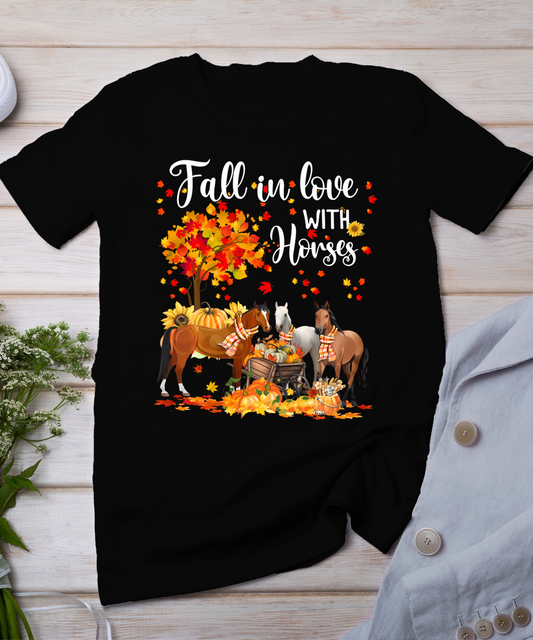 Fall In Love With Horses Autumn Fall Love Horse Thanksgiving T-Shirt