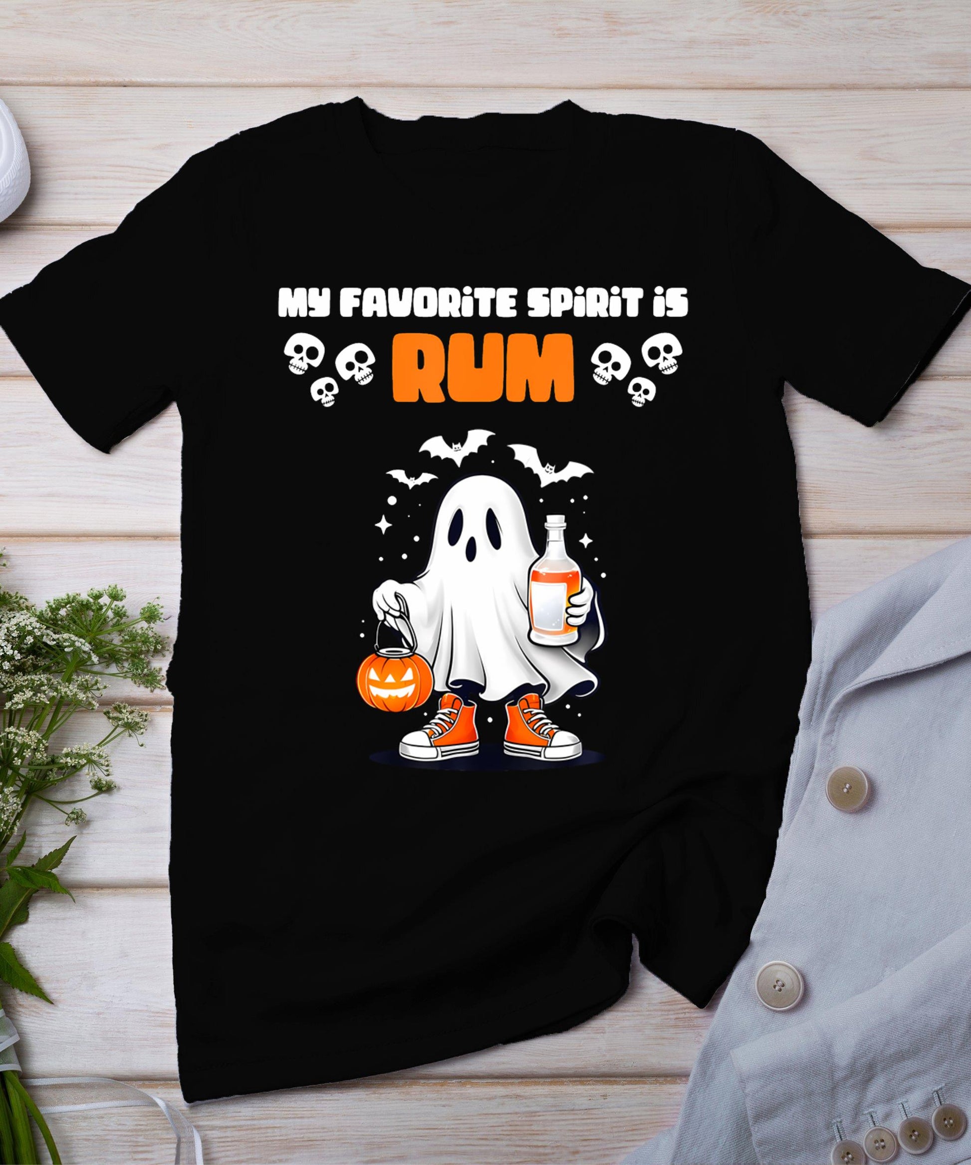 Funny Spooky Ghost Rum My Favorite Spirit Is Rum Halloween T-Shirt