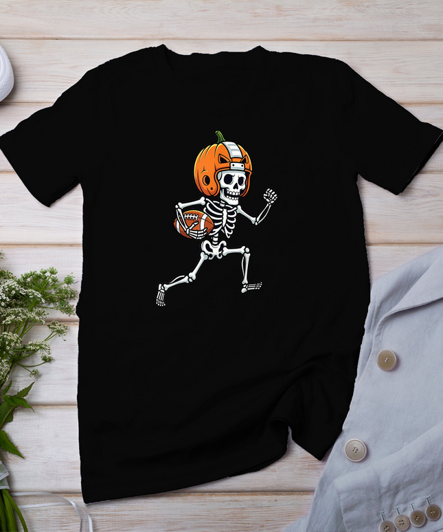 Skeleton American Football Player Spooky Sports Graphic Kids T-Shirt