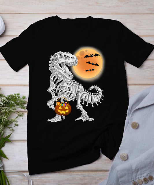 Halloween Skeleton Dinosaur Scary Pumpkin Moon T-Shirt