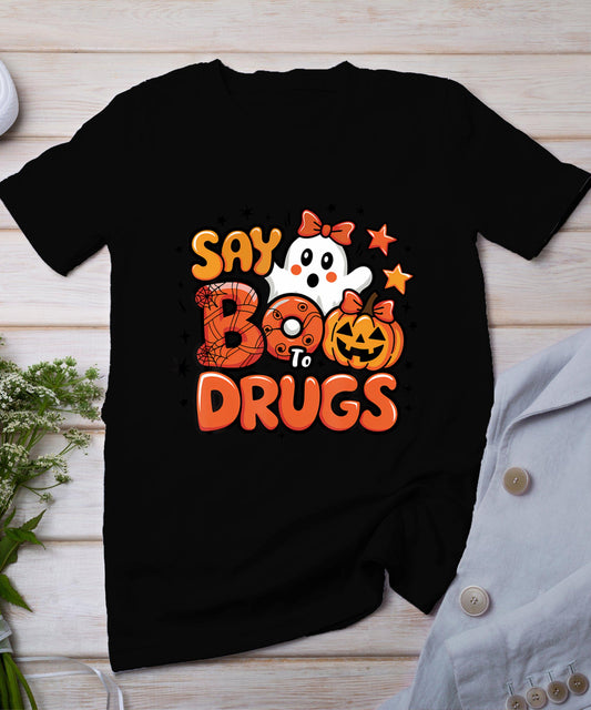 Say Boo Drug-Free Ghost Halloween Red Ribbon Week Awareness T-Shirt