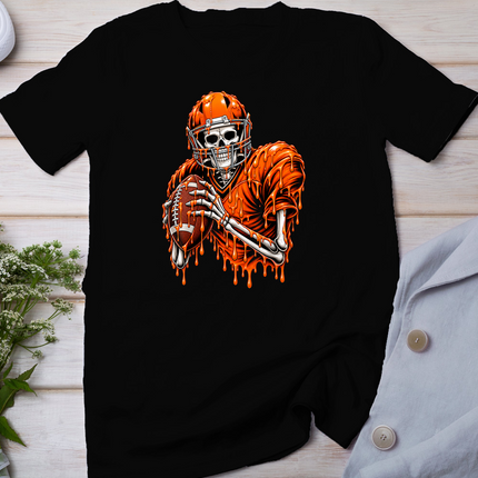 Skeleton Football Player Spooky Halloween Dripping Sports T-Shirt
