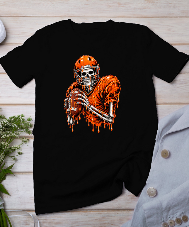 Skeleton Football Player Spooky Halloween Dripping Sports T-Shirt