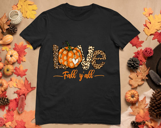 Hello Fall Pumpkin Love Fall Y'All Leopard Peace Love Fall T-Shirt