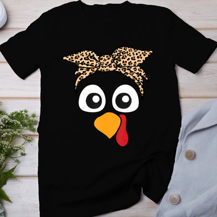 Turkey Face Leopard Headband Womens Thanksgiving Pilgrim T-Shirt