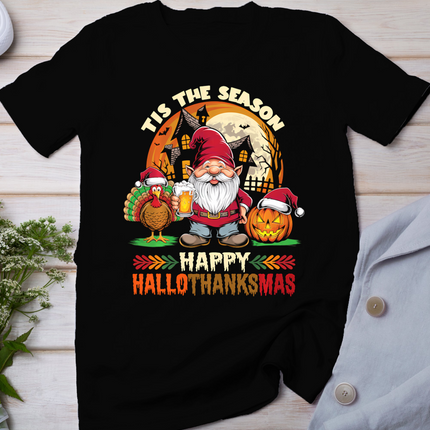 Happy Hallothanksmas Halloween Thanksgiving Merry Christmas Long Sleeve T-Shirt