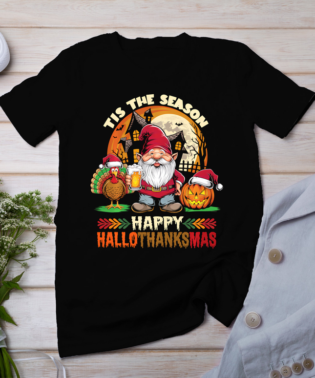 Happy Hallothanksmas Halloween Thanksgiving Merry Christmas Long Sleeve T-Shirt