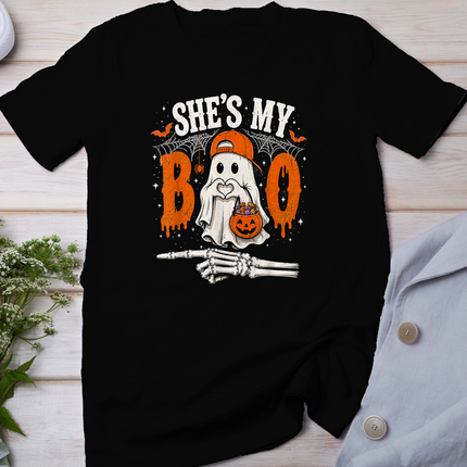She's My Boo Cute Ghost Halloween Matching Couple T-Shirt