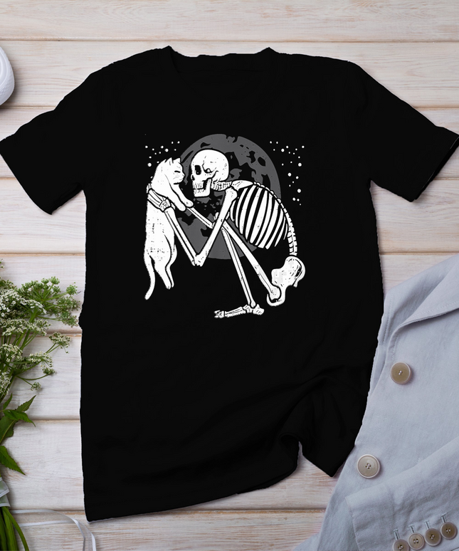 Skeleton Cat Skull Kitty Cute Goth Halloween Men Women Kids T-Shirt