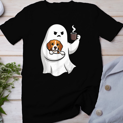 Cute Ghost Beagle Spooky Dog Funny Coffee Lover Halloween T-Shirt