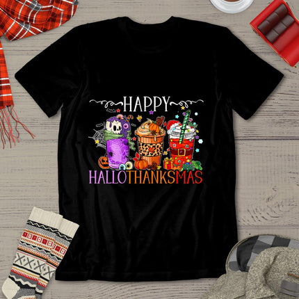 Happy Hallothanksmas Halloween Thanksgiving Christmas T-Shirt