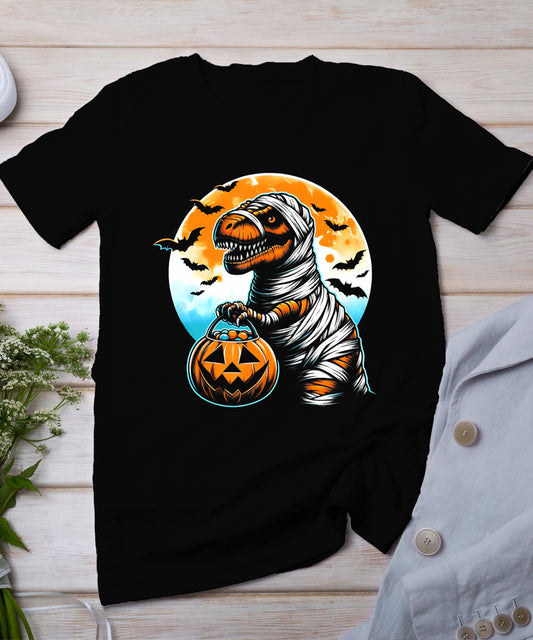 T Rex Dinosaur Mummy Pumpkin Bats Funny Retro Halloween Men T-Shirt