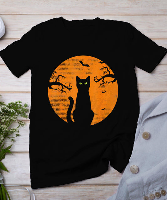 Vintage Scary Halloween Cat Costume Retro Cat Moon T-Shirt