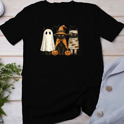 Retro Black Cat Witch Scary Halloween Pumpkin Women Men Kids T-Shirt