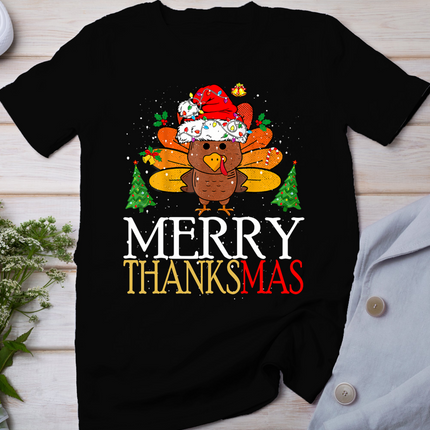 Merry Thanksmas Happy Thanksgiving Santa Turkey T-Shirt