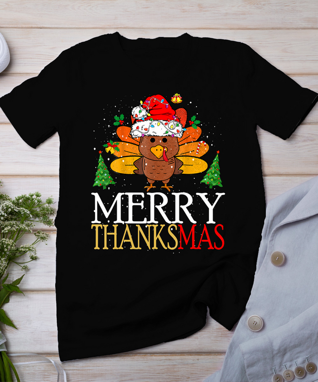 Merry Thanksmas Happy Thanksgiving Santa Turkey T-Shirt