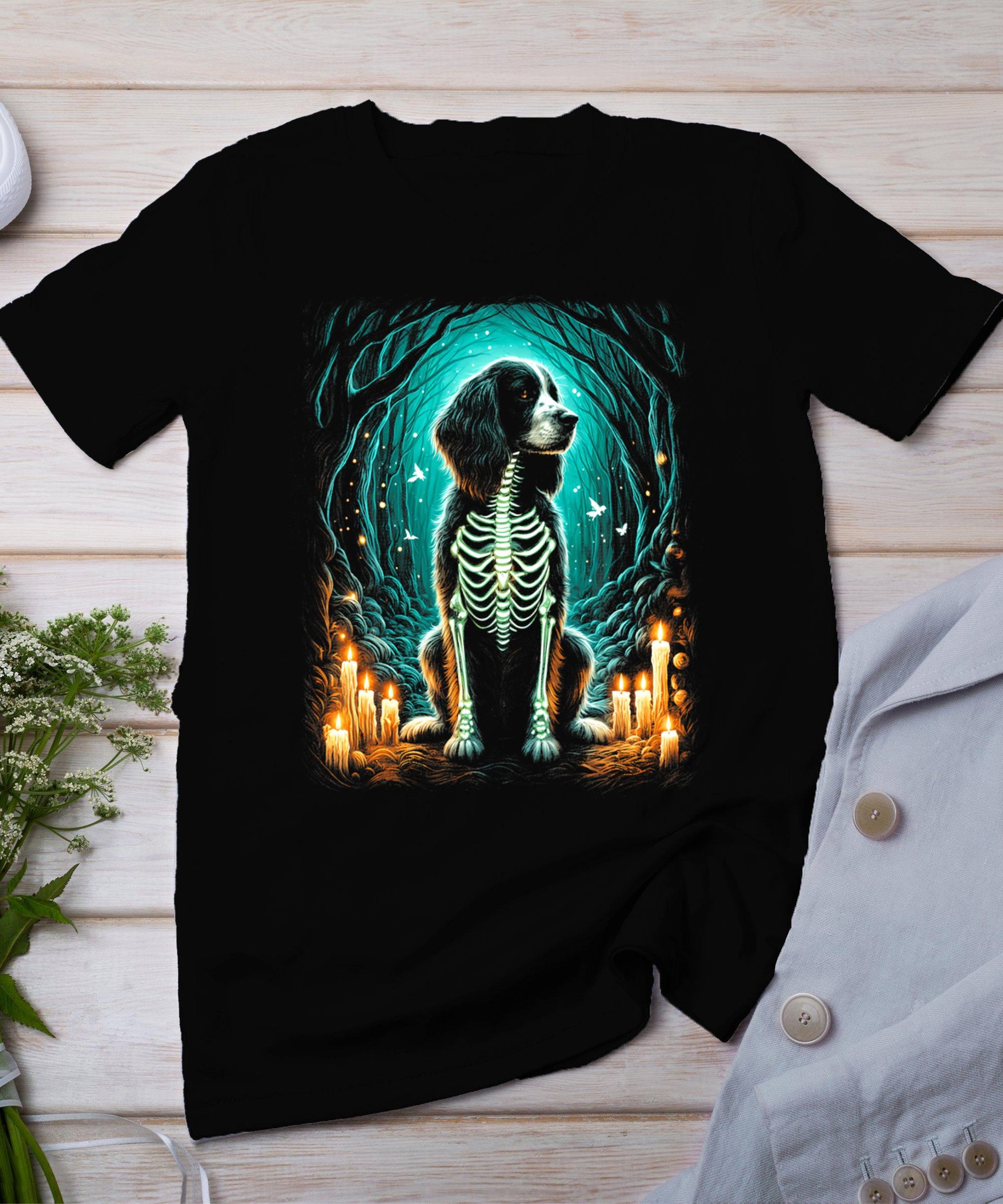 Cool Springer Spaniel Dog Skeleton Halloween Dog Mom Dad T-Shirt