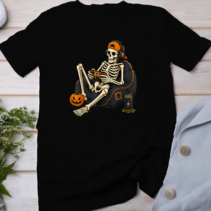 Funny Halloween Skeleton Gamer Video Gaming Mens Boys Kids T-Shirt