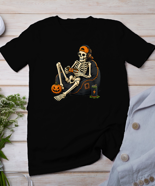 Funny Halloween Skeleton Gamer Video Gaming Mens Boys Kids T-Shirt