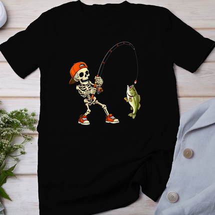 Halloween Skeleton Fishing Bass Fisherman Funny Spooky T-Shirt
