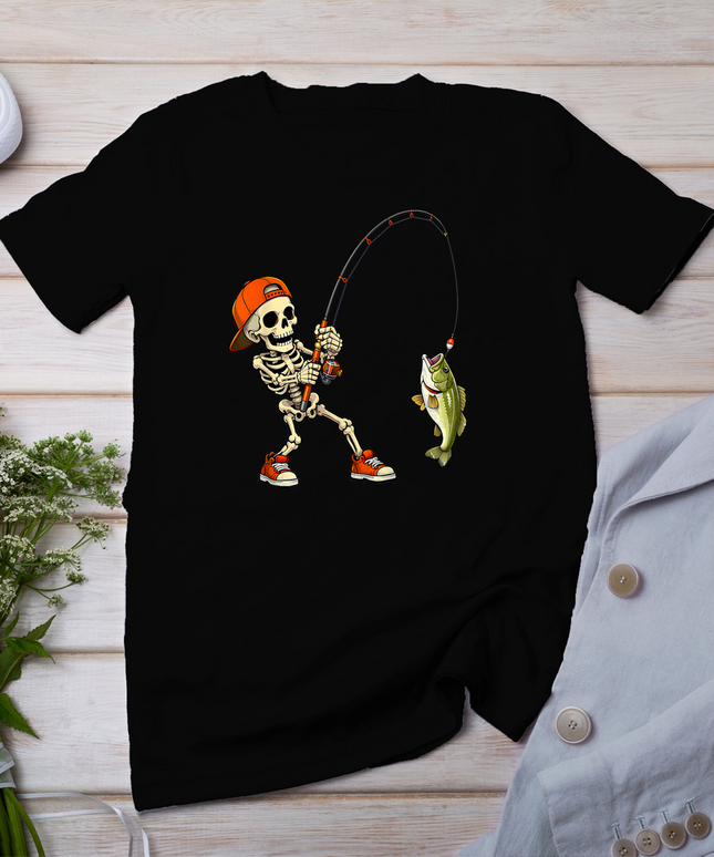 Halloween Skeleton Fishing Bass Fisherman Funny Spooky T-Shirt