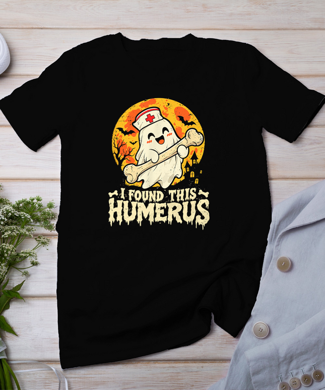 I Found This Humerus Spooky Ghost Halloween Scrub Top Women T-Shirt