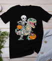 Skeleton Riding Mummy Dinosaur T Rex Halloween Funny Pumpkin T-Shirt