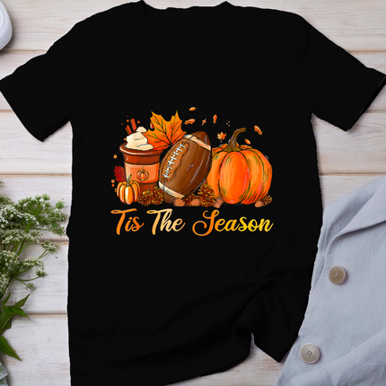 Pumpkin Spice Football Tis The Season Fall Thanksgiving T-Shirt