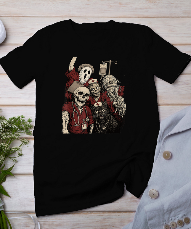 Halloween Nurse Squad Skeleton Spooky Nursing Crew RN Scrubs T-Shirt