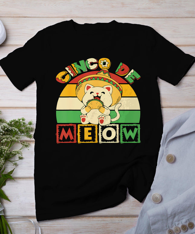 Cinco De Meow Shirt With Smiling Cat Taco And Sombrero T-Shirt