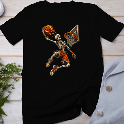 Funny Halloween Skeleton Playing Basketball T-Shirt