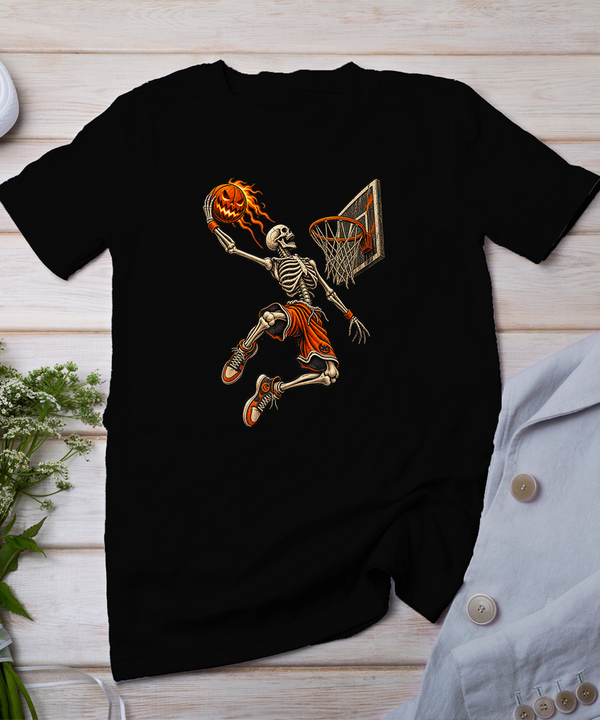 Funny Halloween Skeleton Playing Basketball T-Shirt