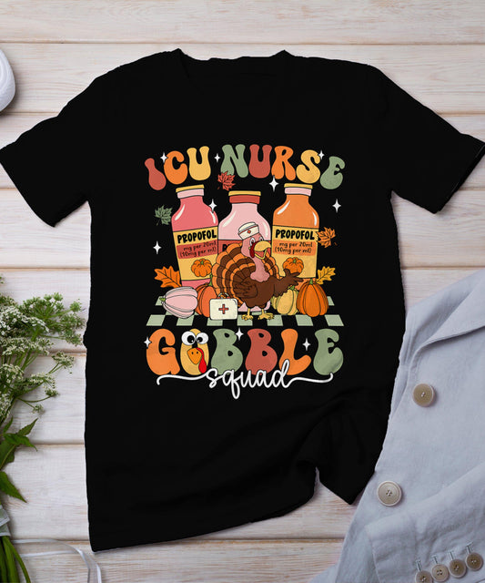 Thanksgiving Icu Nurse Gobble Squad Fall Scrub Top Women Men T-Shirt