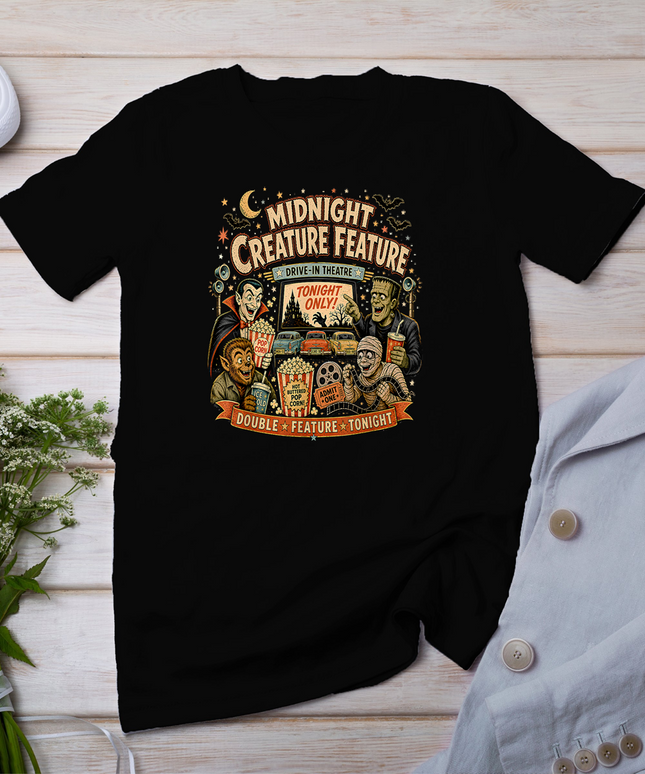 Retro 90s Vampire Frankenstein Midnight Creature Feature T-Shirt