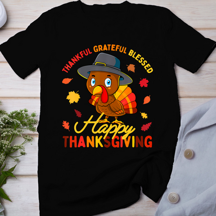 Thankful Grateful Blessed Thanksgiving Turkey Women Girls T-Shirt