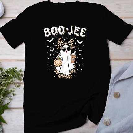 Boo-JEE Ghost Coffee Leopard Retro Cute Halloween T-Shirt