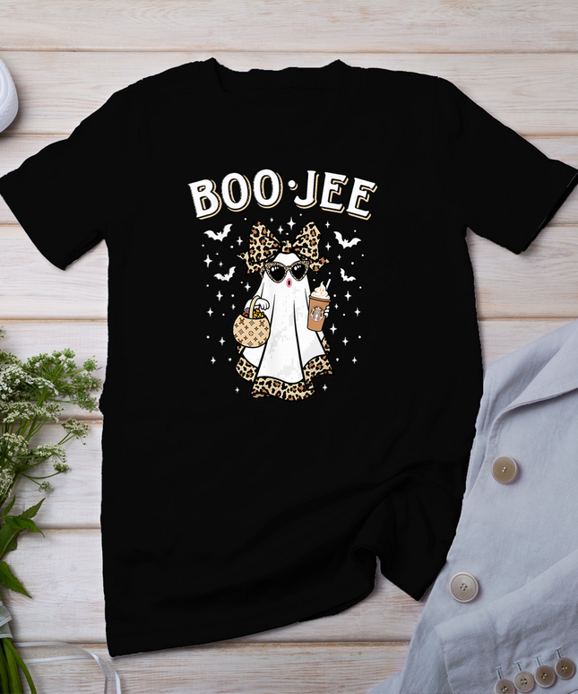 Boo-JEE Ghost Coffee Leopard Retro Cute Halloween T-Shirt